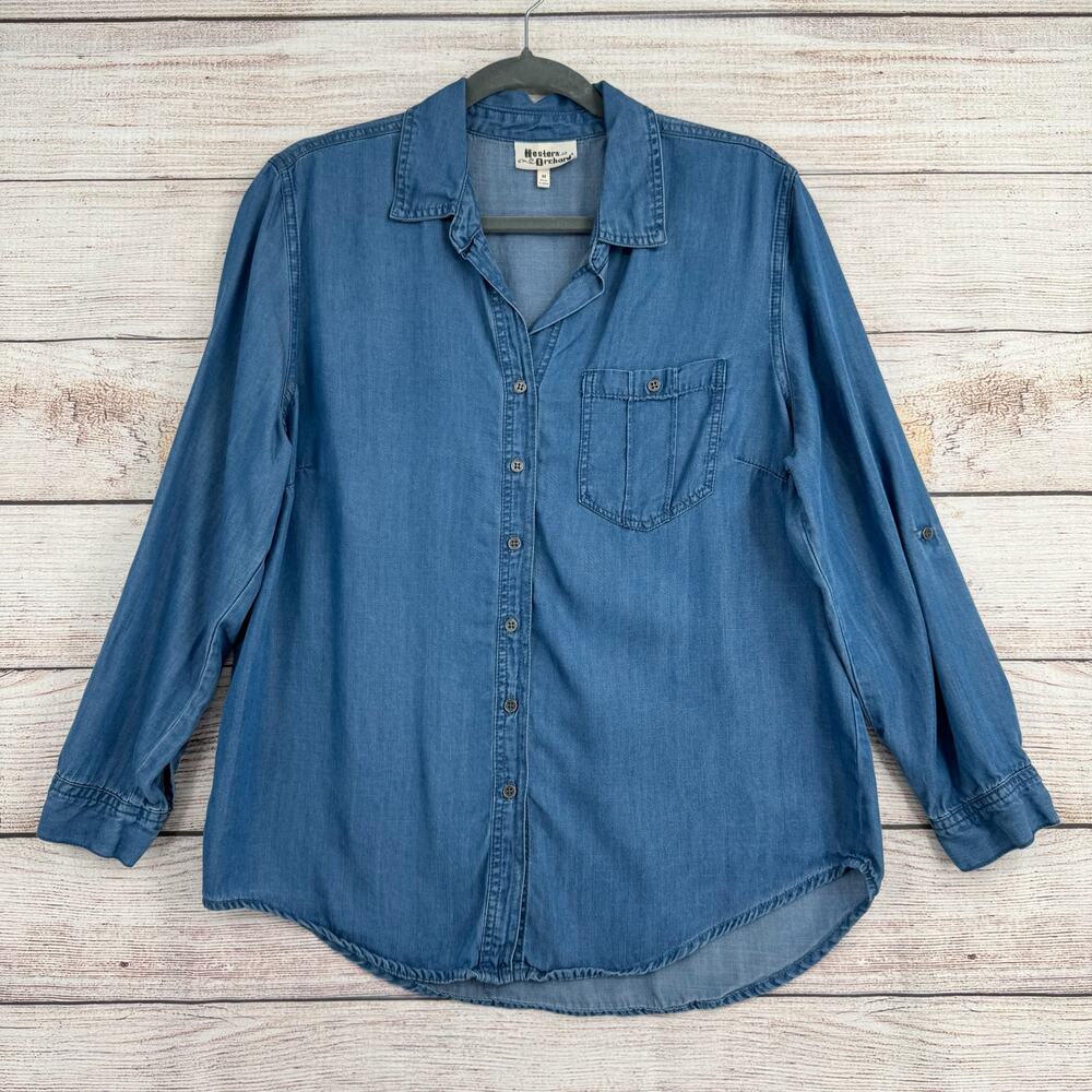 Hester & Orchard Chambray Button Down Shirt Womens Medium Blue